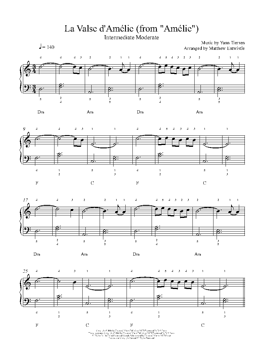 La Valse D Amelie By Yann Tiersen Piano Sheet Music Intermediate Level More sheet music coming soon ! la valse d amelie by yann tiersen piano