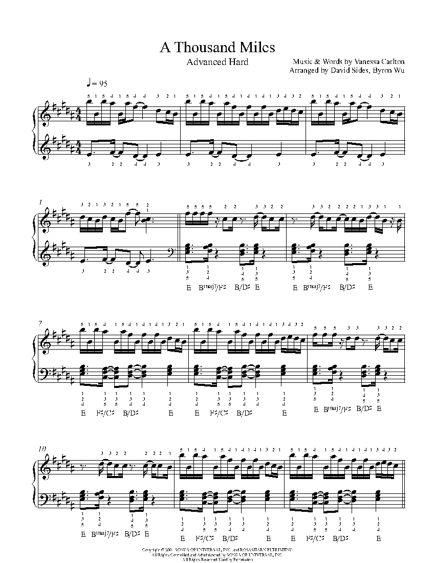 A Thousand Miles by Vanessa Carlton Piano Sheet Music | Advanced Level