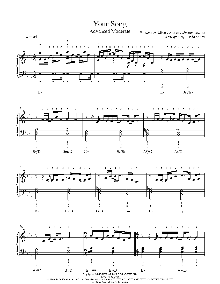 Elton John Your Song Sheet Music Notes Chords Download Printable Piano 