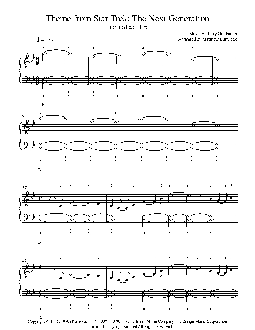 marionet Elendighed Sige Theme from Star Trek: The Next Generation by Jerry Goldsmith Piano Sheet  Music | Intermediate Level