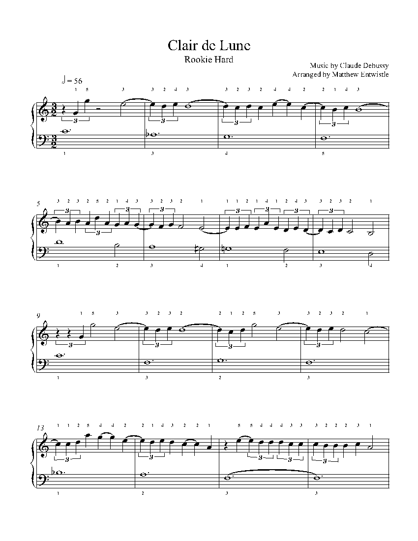 Clair De Lune By Claude Debussy Piano Sheet Music Rookie Level
