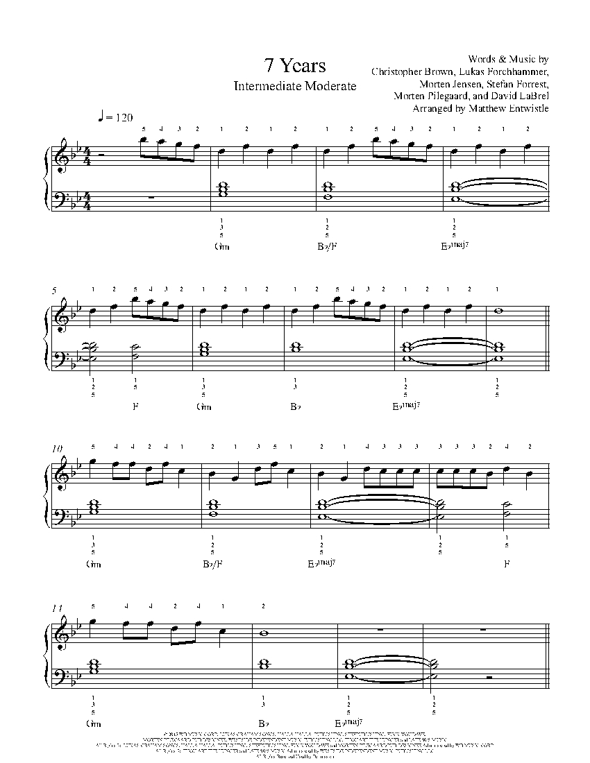 7 Years By Lukas Graham Piano Sheet Music Intermediate Level