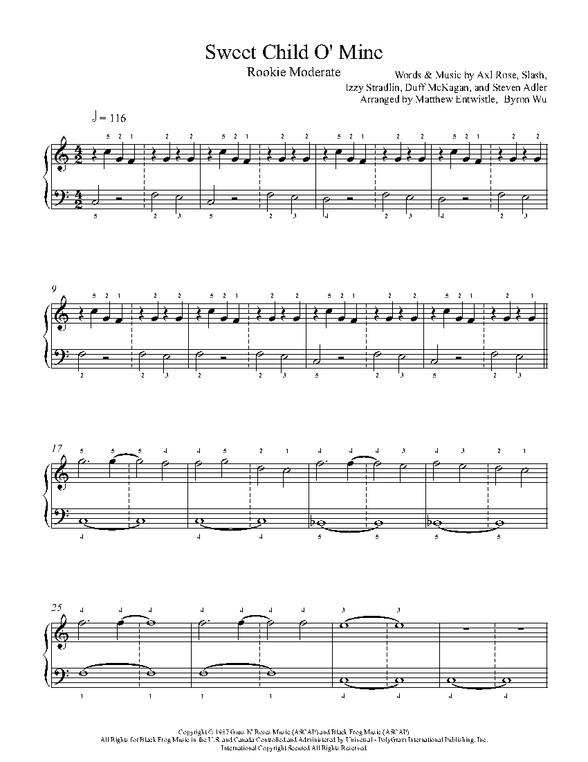 Sweet Child O Mine by Guns N' Roses Piano Sheet Music | Rookie Level