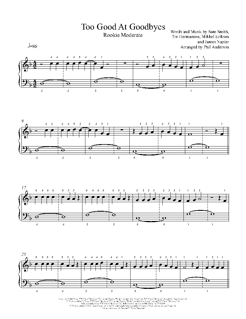 Too Good At Goodbyes By Sam Smith Sheet Music And Lesson Rookie Level