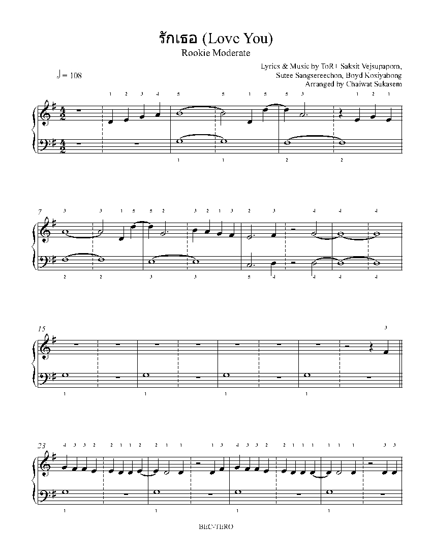 Love You by ToR+ Saksit Piano Sheet Music | Rookie Level