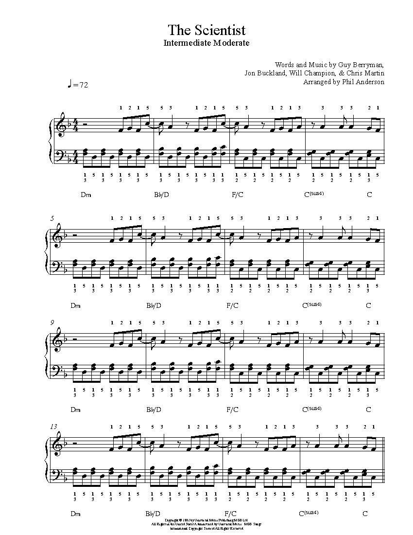 The Scientist by Coldplay Piano Sheet Music | Intermediate Level
