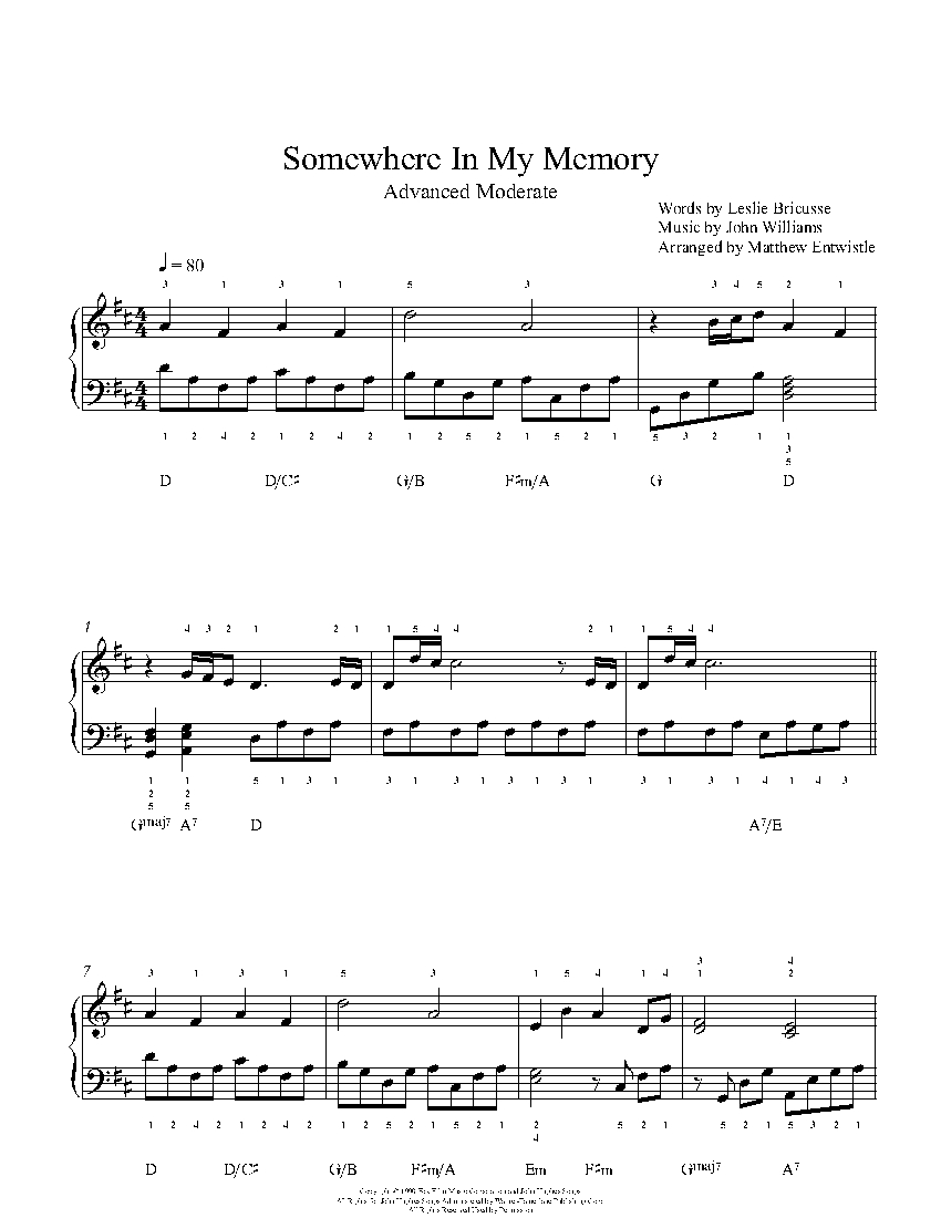Somewhere In My Memory By John Williams Piano Sheet Music Advanced Level