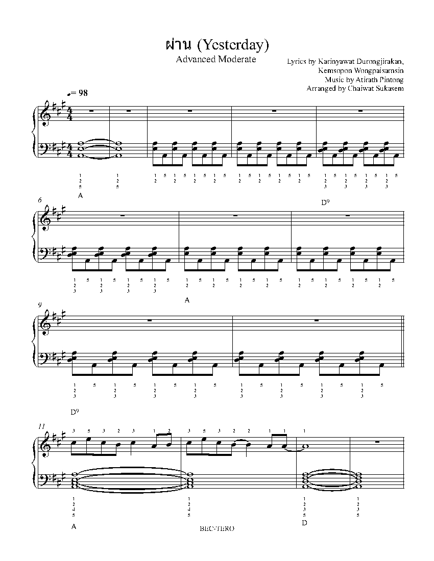 Yesterday By Slot Machine Piano Sheet Music Advanced Level