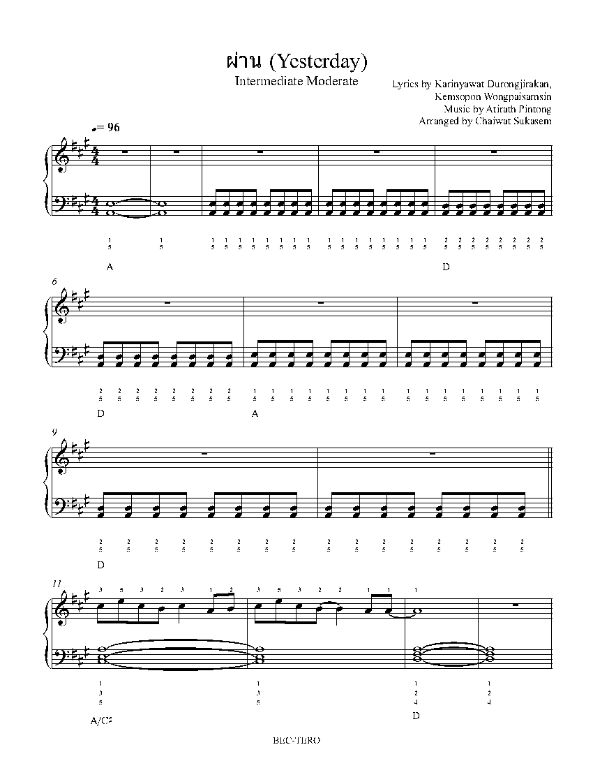 Yesterday sheet music