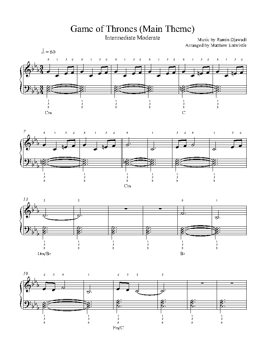 Considerar académico Días laborables Game of Thrones Main Theme by Ramin Djawadi Piano Sheet Music |  Intermediate Level