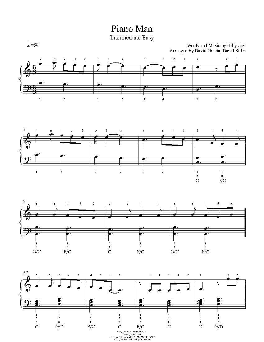 Piano Man By Billy Joel Piano Sheet Music Intermediate Level