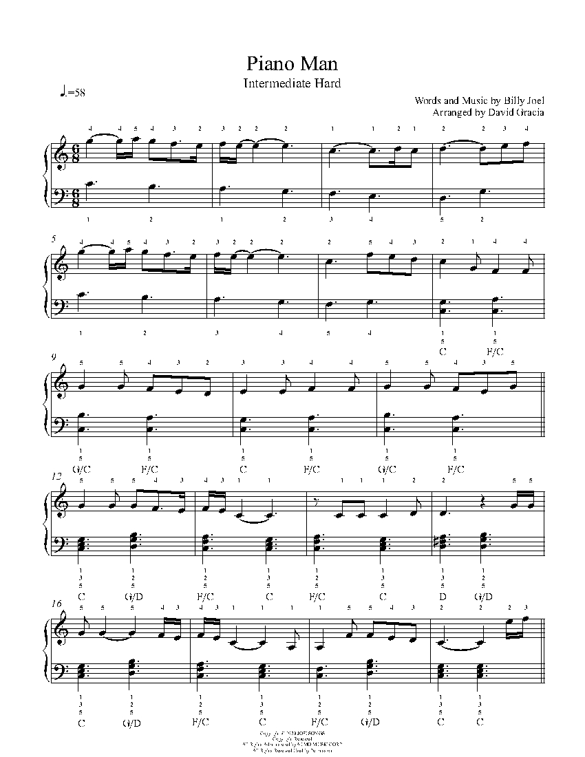 Piano Man by Billy Joel Piano Sheet Music | Intermediate Level