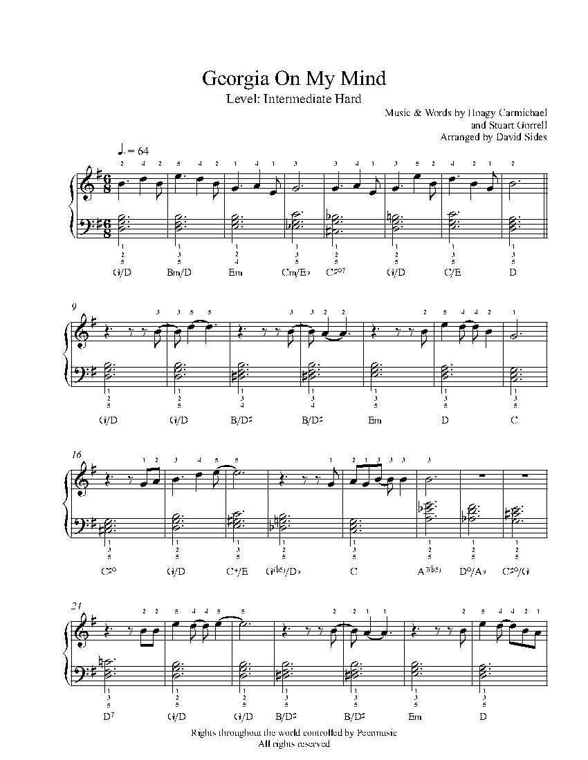 Georgia On My Mind by Ray Charles Piano Sheet Music | Intermediate Level