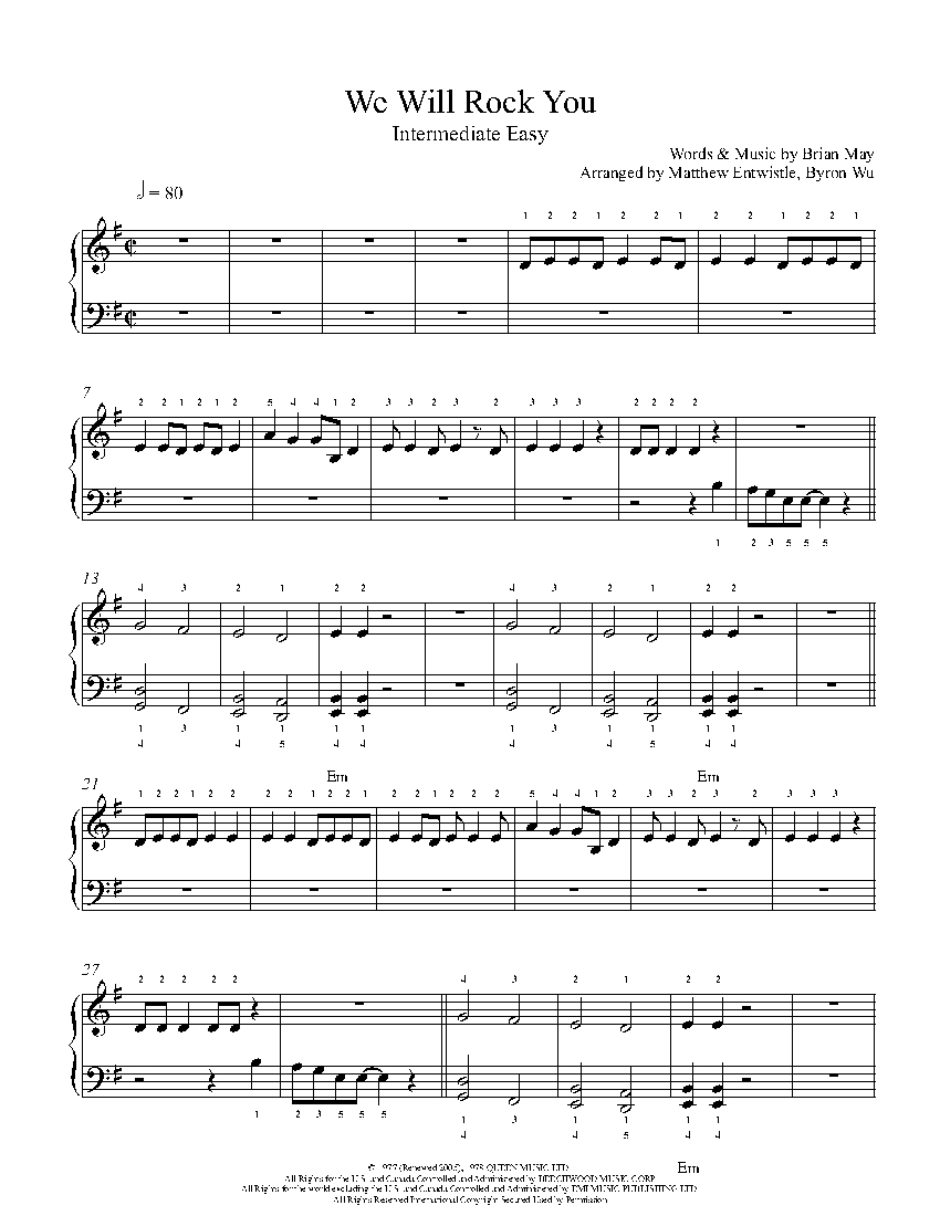 Debe Costa serie We Will Rock You by Queen Piano Sheet Music | Intermediate Level