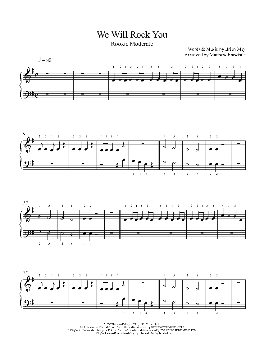 Caramelo triple Maryanne Jones We Will Rock You by Queen Piano Sheet Music | Rookie Level