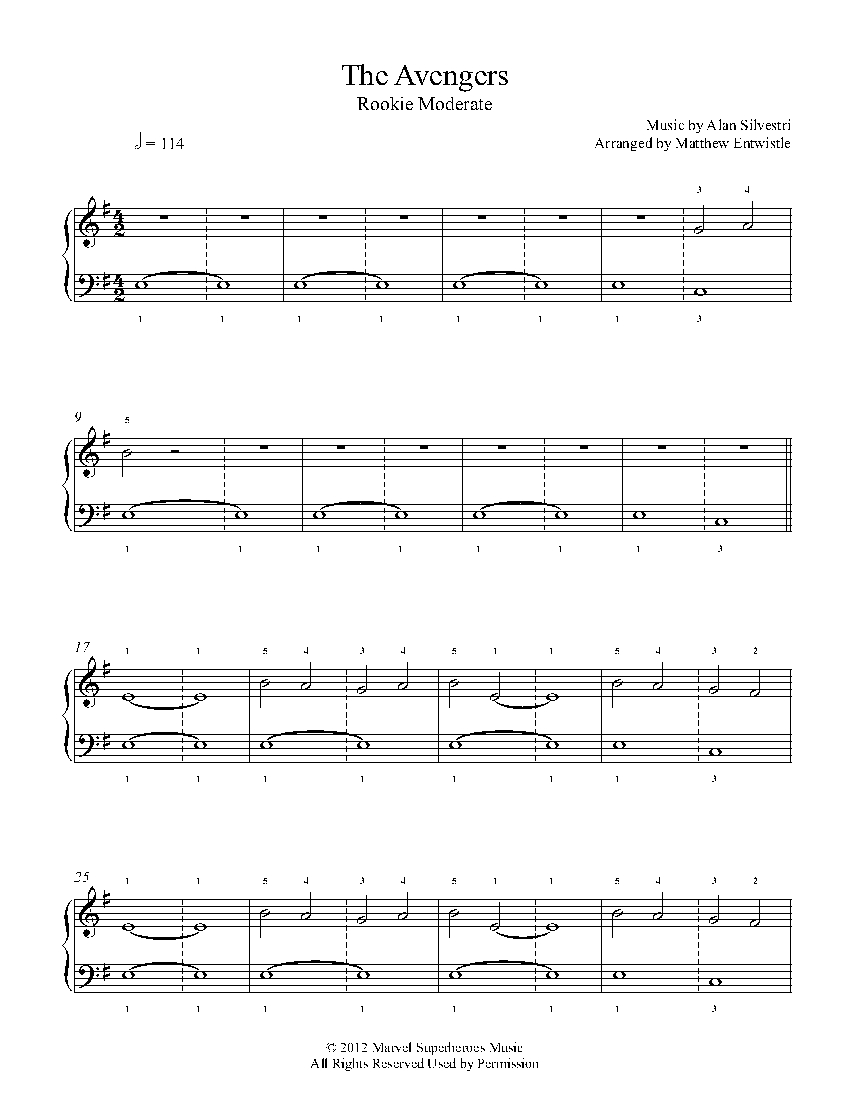 The Avengers By Alan Silvestri Piano Sheet Music Rookie Level