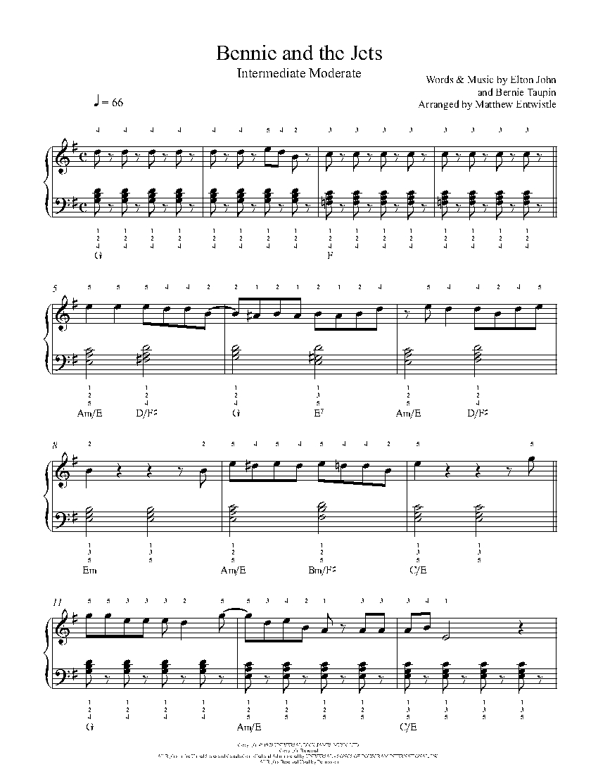 Bennie And The Jets by Elton John Piano Sheet Music | Intermediate Level