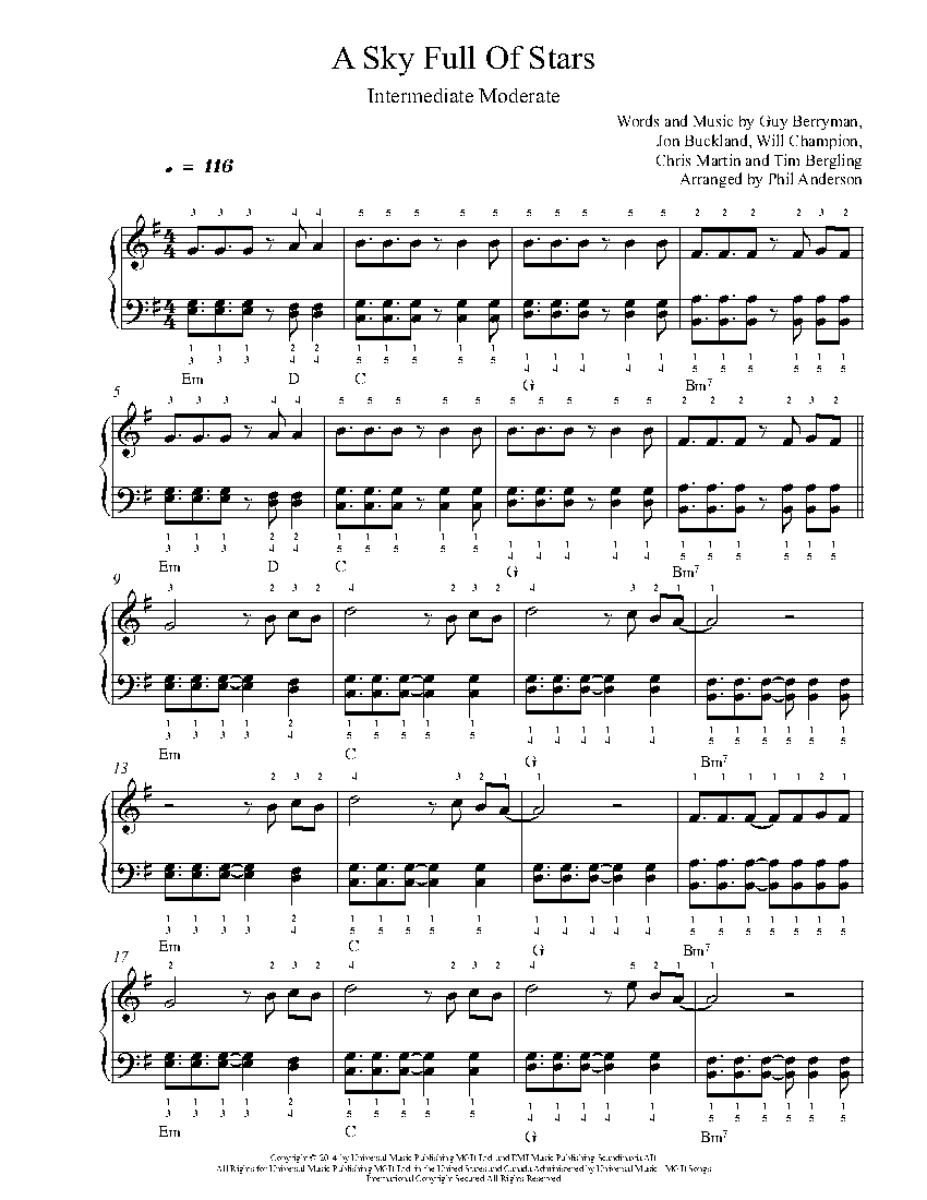 A Sky Full Of Stars By Coldplay Piano Sheet Music Intermediate Level