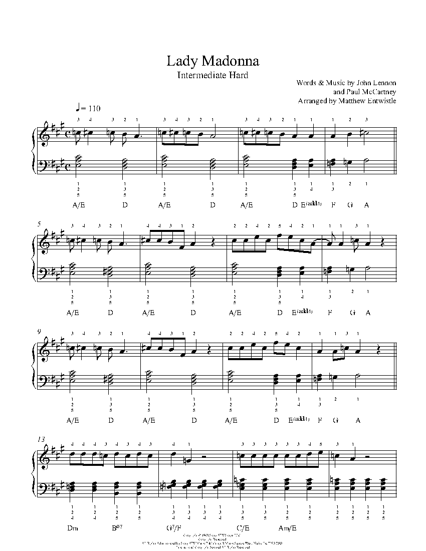 Lady Madonna by The Beatles Piano Sheet Music | Intermediate Level
