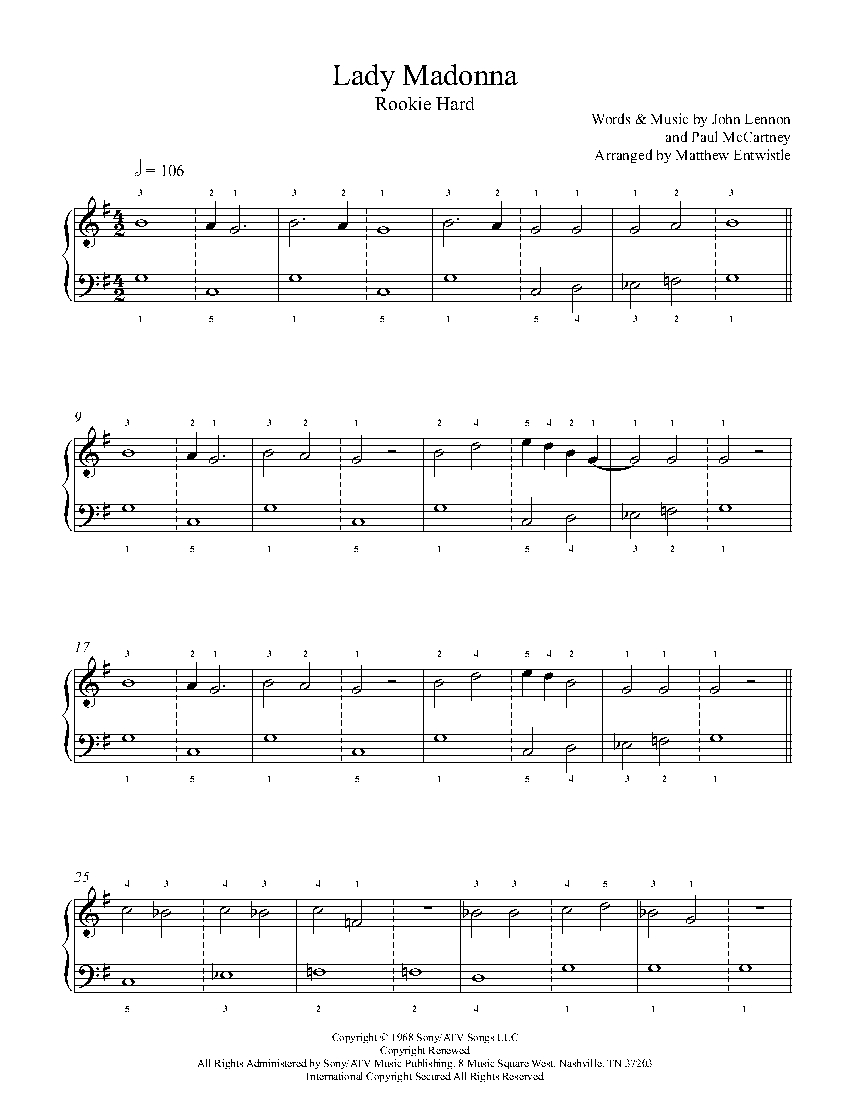 Lady Madonna by The Beatles Piano Sheet Music | Rookie Level
