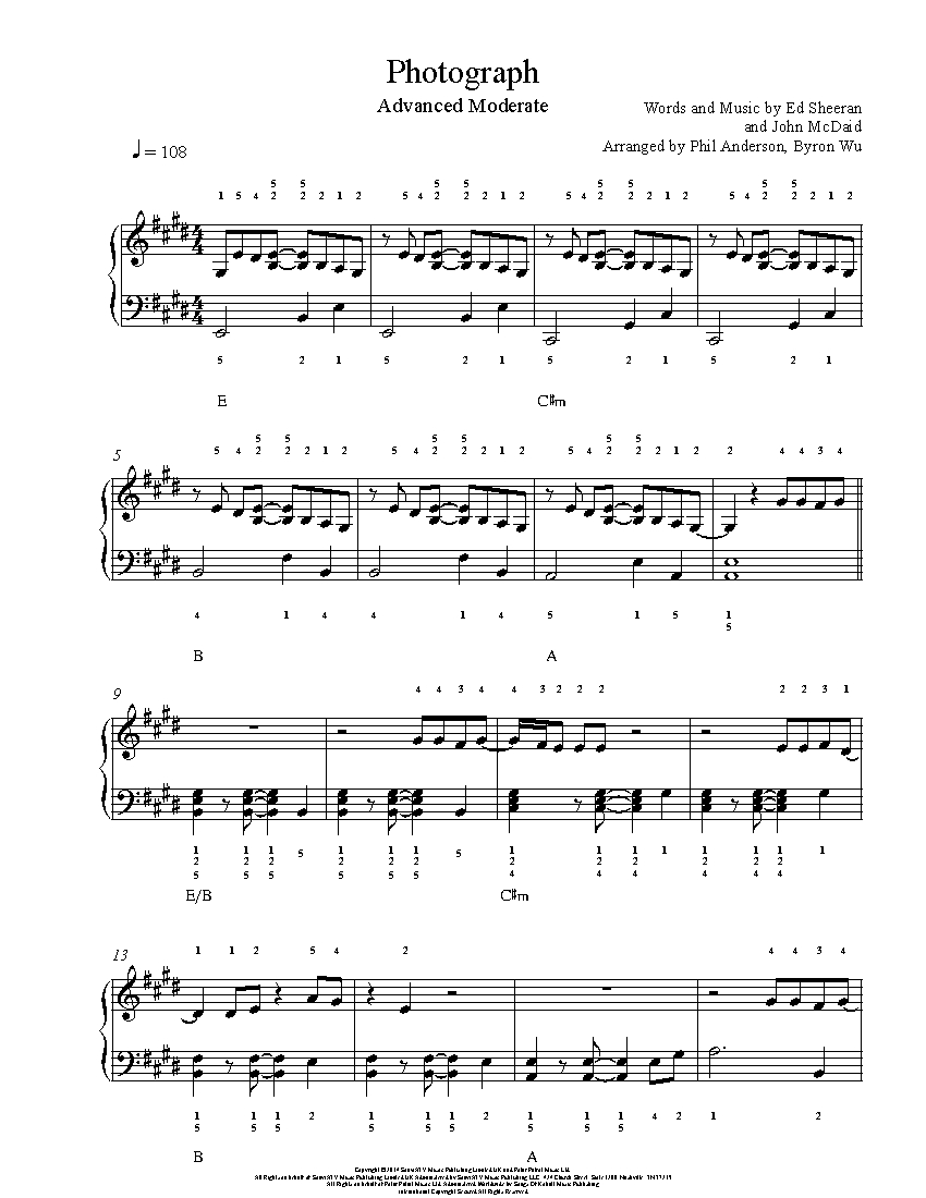 Photograph by Ed Sheeran Piano Sheet Music | Advanced Level