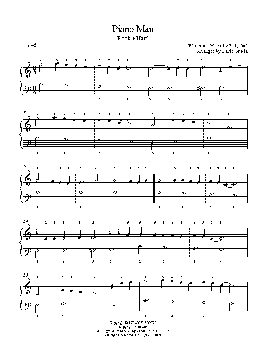 Piano Man By Billy Joel Piano Sheet Music Rookie Level