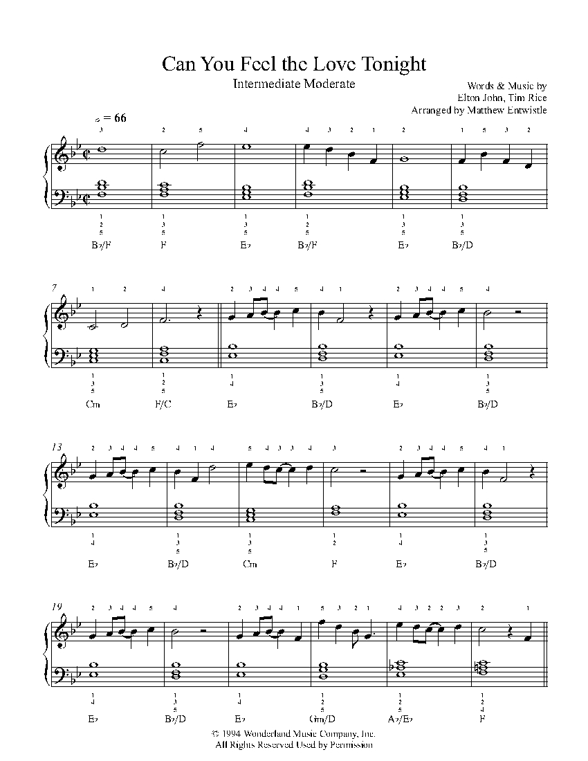 Can You Feel The Love Tonight By Elton John Sheet Music Lesson