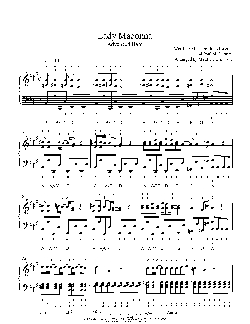 Lady Madonna by The Beatles Piano Sheet Music | Advanced Level