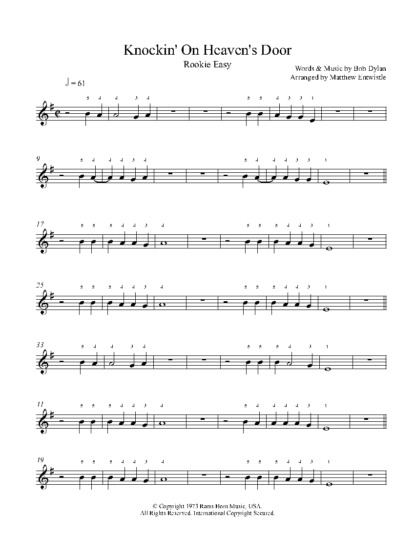 isla Joseph Banks Santuario Knockin' On Heaven's Door (Melody) by Bob Dylan Sheet Music & Lesson |  Rookie Level