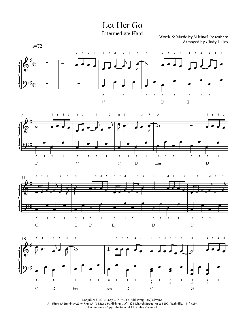 Let Her Go By Passenger Piano Sheet Music Intermediate Level