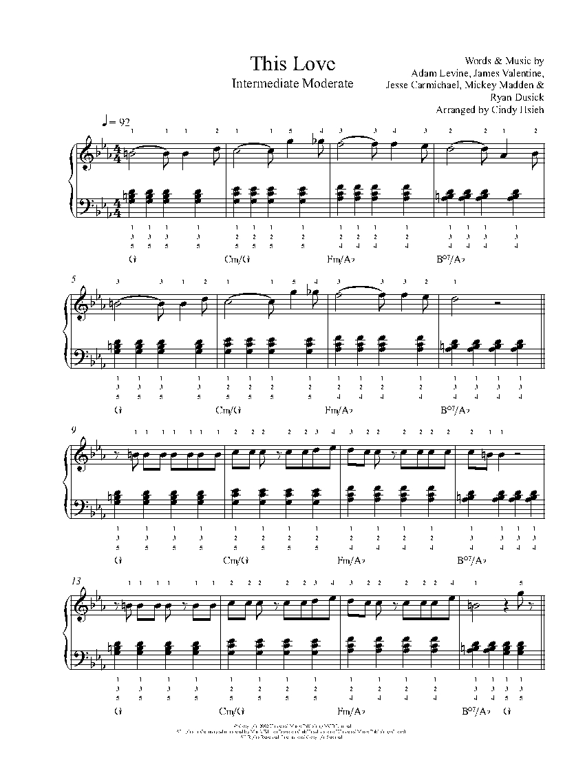 This Love by Maroon 5 Piano Sheet Music | Intermediate Level