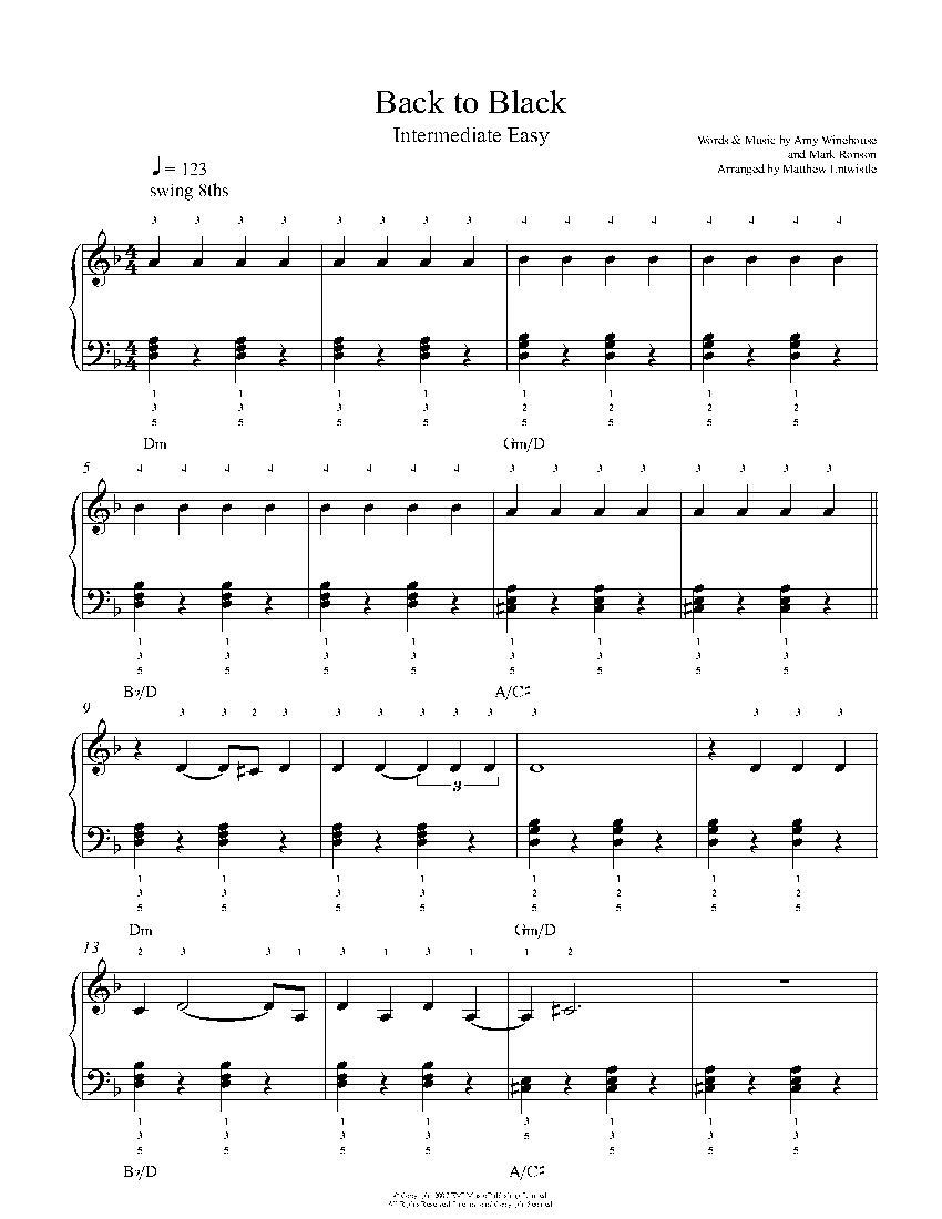 Back To Black by Amy Winehouse Piano Sheet Music | Intermediate Level
