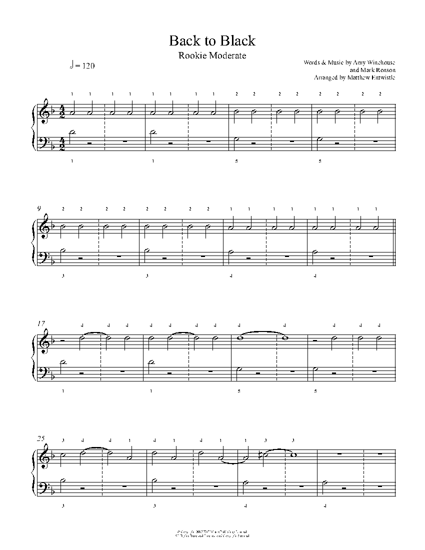 Back To Black by Amy Winehouse Piano Sheet Music | Rookie Level