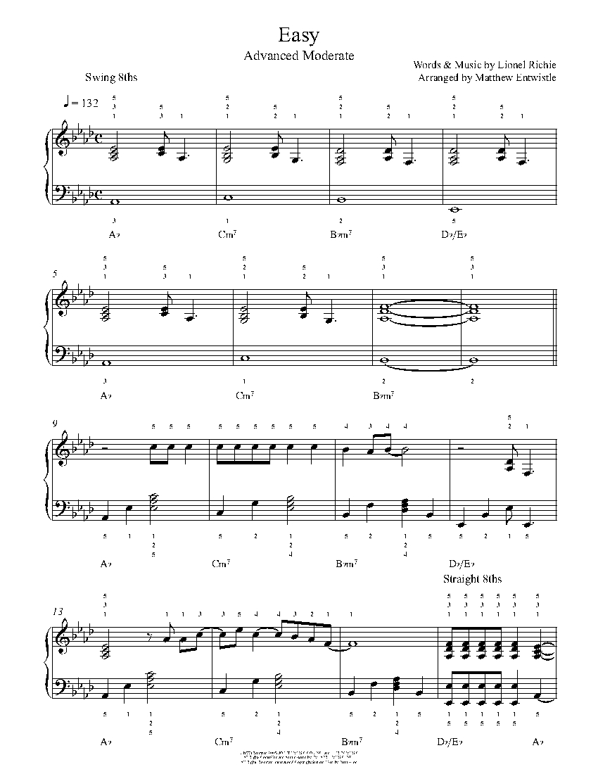 Easy by Commodores Sheet | Advanced Level