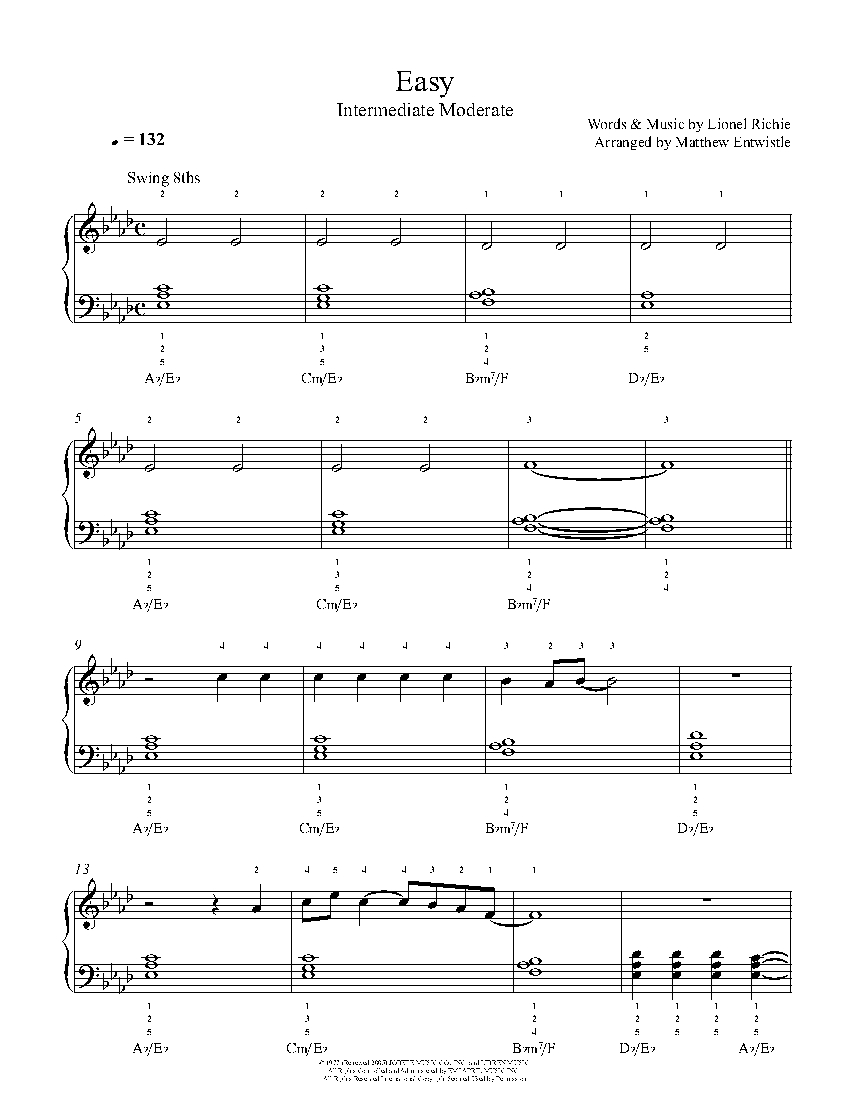 Easy by Commodores Piano Sheet Music | Intermediate Level