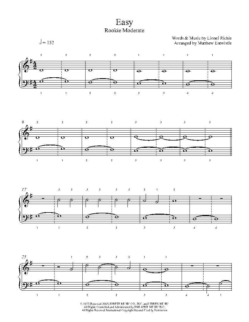 Piano Sheet Music Easy Commodores 