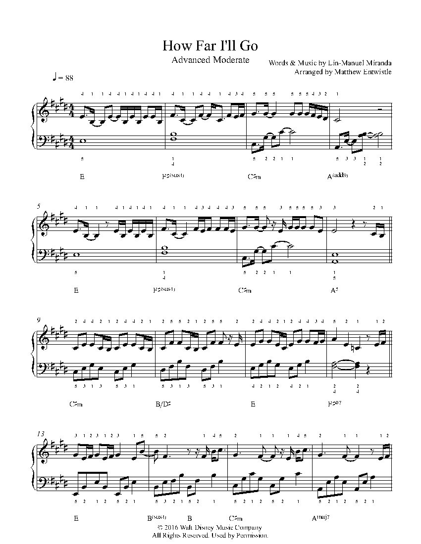 How Far I'll Go by Lin-Manuel Miranda Piano Sheet Music | Advanced Level