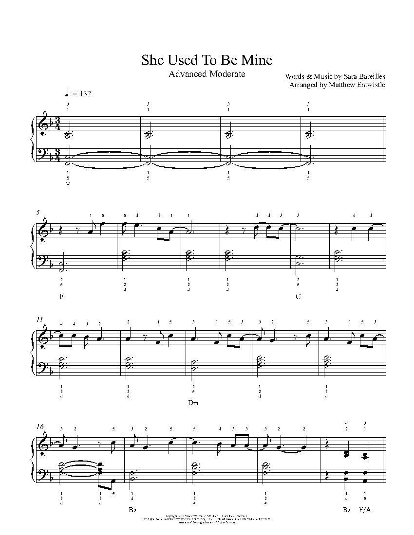 She Used To Be Mine By Sara Bareilles Sheet Music And Lesson Advanced Level