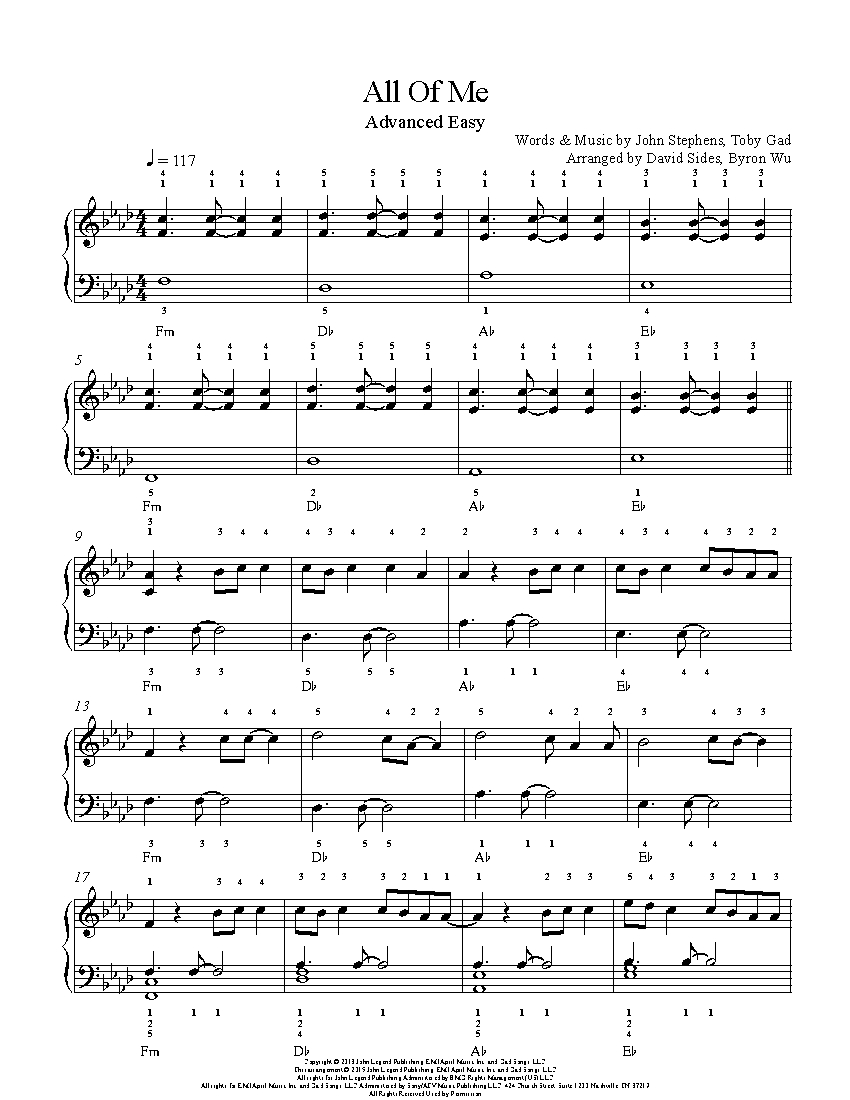 All Of Me By John Legend Piano Sheet Music Advanced Level