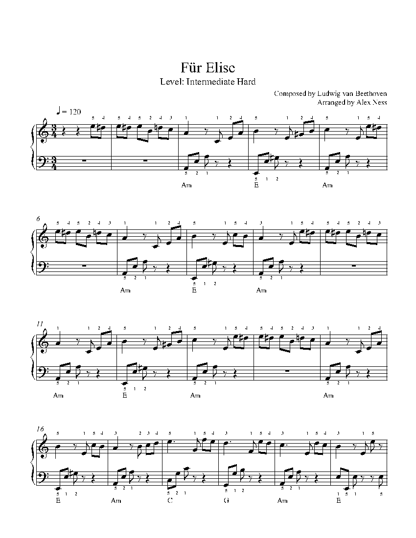 Für Elise by Ludwig van Beethoven Piano Sheet Music Intermediate Level