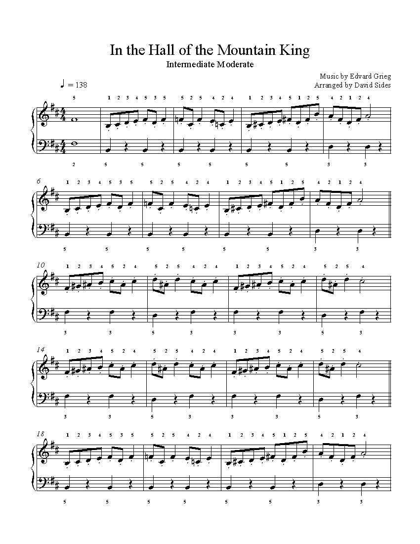 In the Hall of the Mountain King by Edvard Grieg Piano Sheet Music