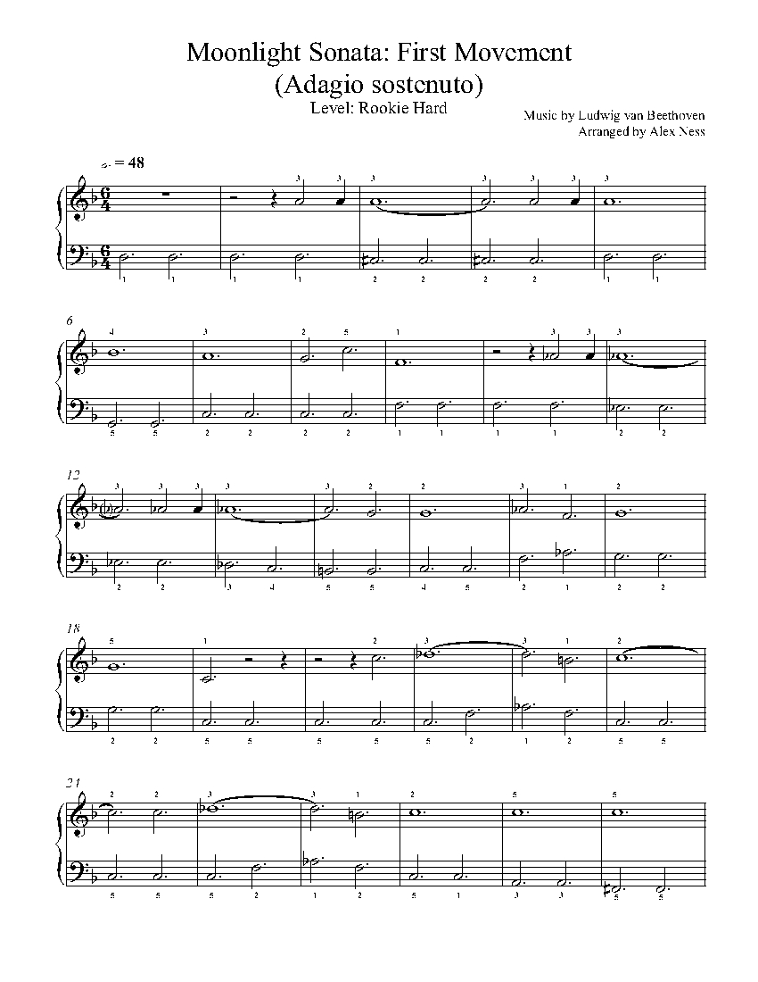 Moonlight Sonata by Ludwig van Beethoven Piano Sheet Music | Rookie Level