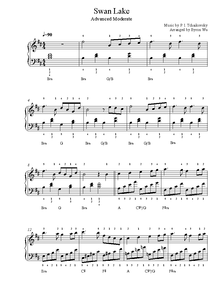 Swan Lake by P. I. Tchaikovsky Piano Sheet Music | Advanced Level