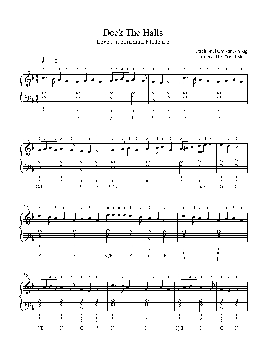 Deck The Halls by Traditional Piano Sheet Music | Intermediate Level