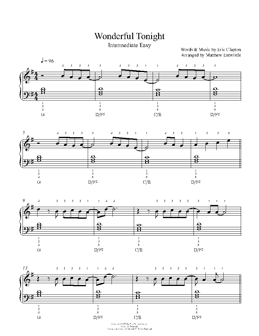 Wonderful Tonight By Eric Clapton Sheet Music Lesson Intermediate Level