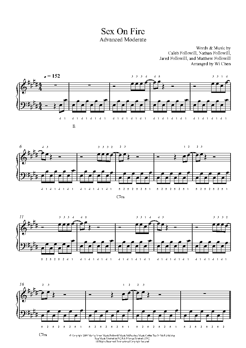Sex On Fire By Kings Of Leon Piano Sheet Music Advanced Level Free 