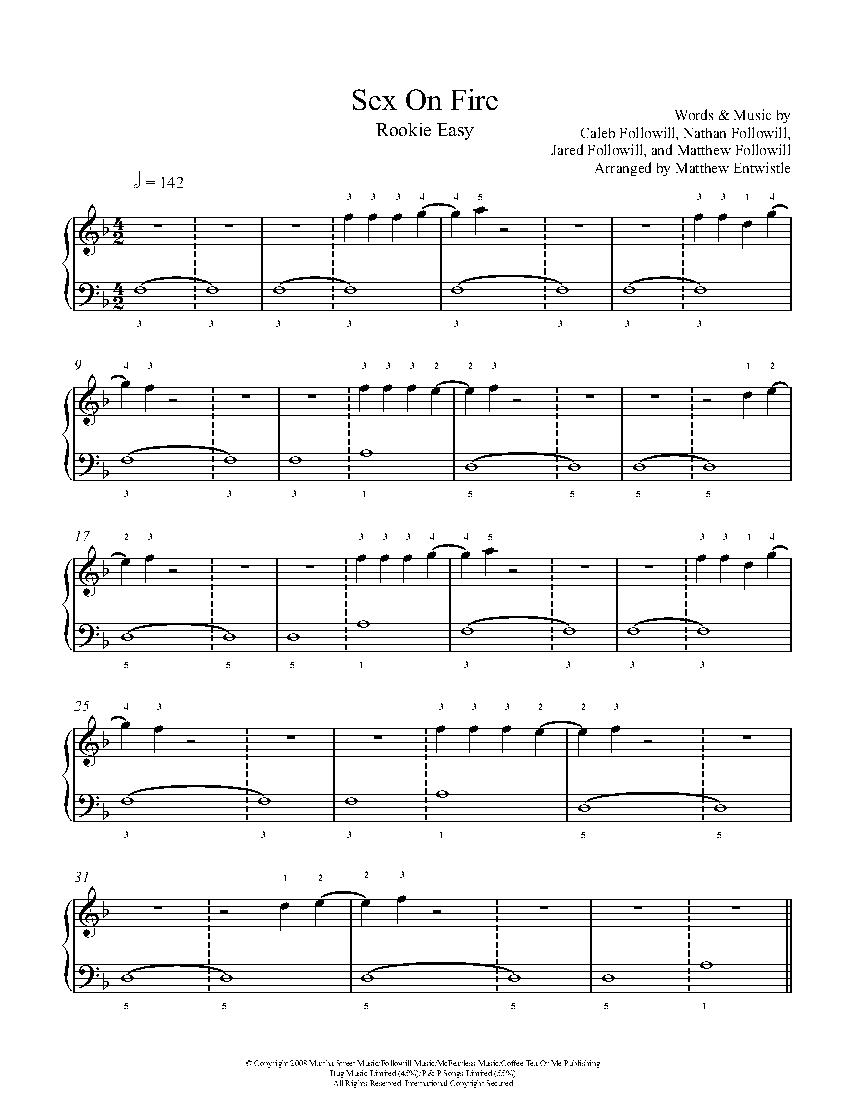 Sex On Fire By Kings Of Leon Piano Sheet Music Rookie Level 