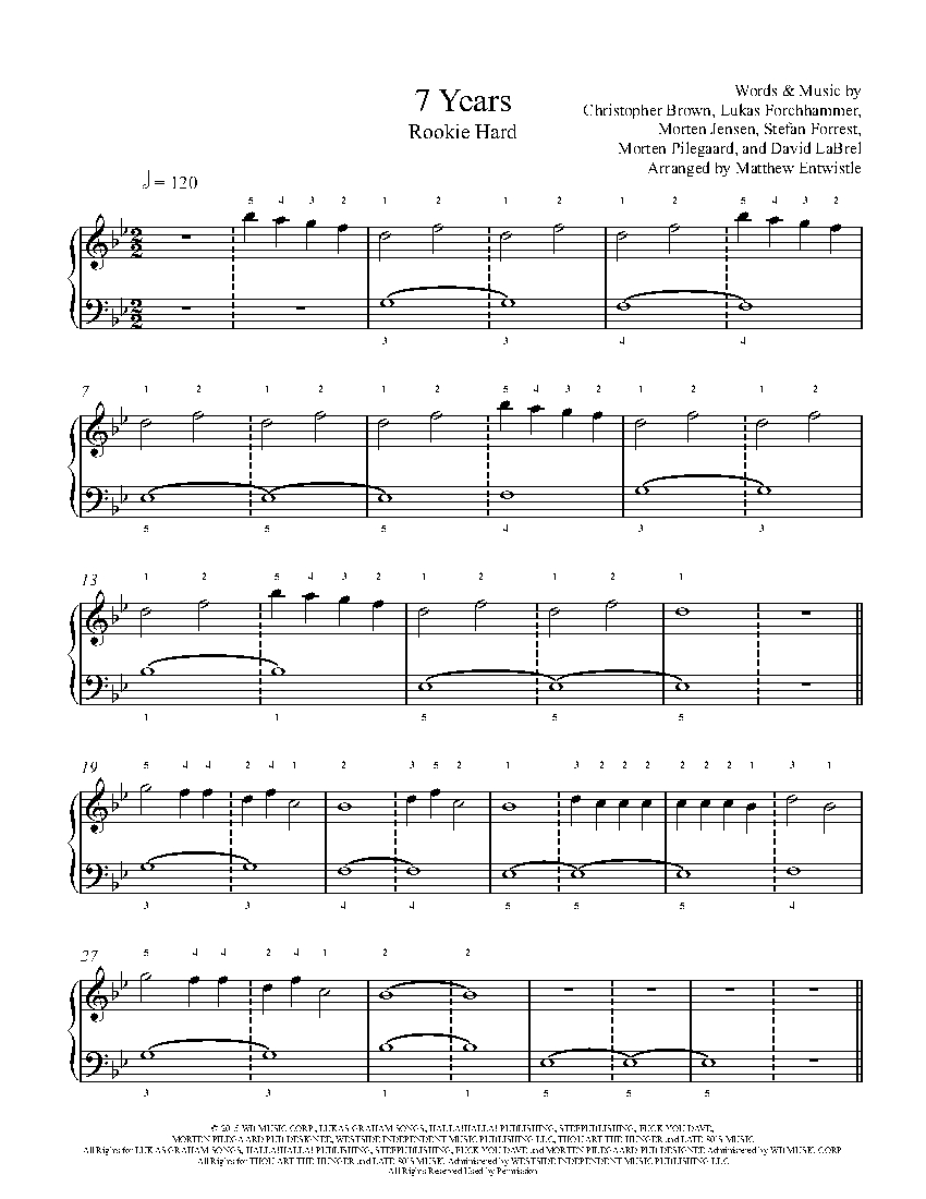 7 by Lukas Piano Sheet Music Rookie Level
