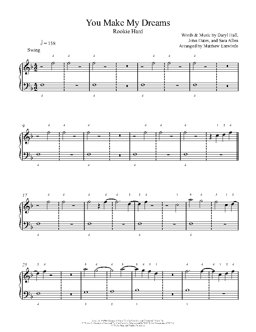 You Make My Dreams By Hall Oates Piano Sheet Music Rookie Level