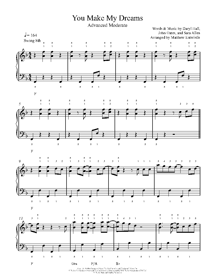 You Make My Dreams By Hall Oates Piano Sheet Music Advanced Level